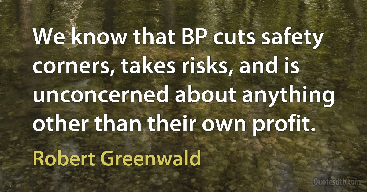 We know that BP cuts safety corners, takes risks, and is unconcerned about anything other than their own profit. (Robert Greenwald)