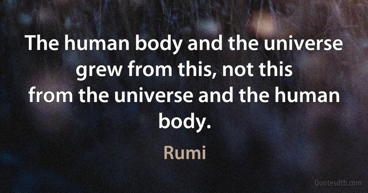 The human body and the universe
grew from this, not this
from the universe and the human body. (Rumi)