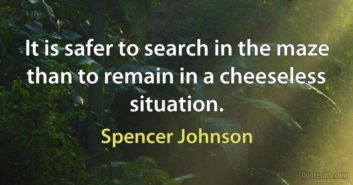 It is safer to search in the maze than to remain in a cheeseless situation. (Spencer Johnson)