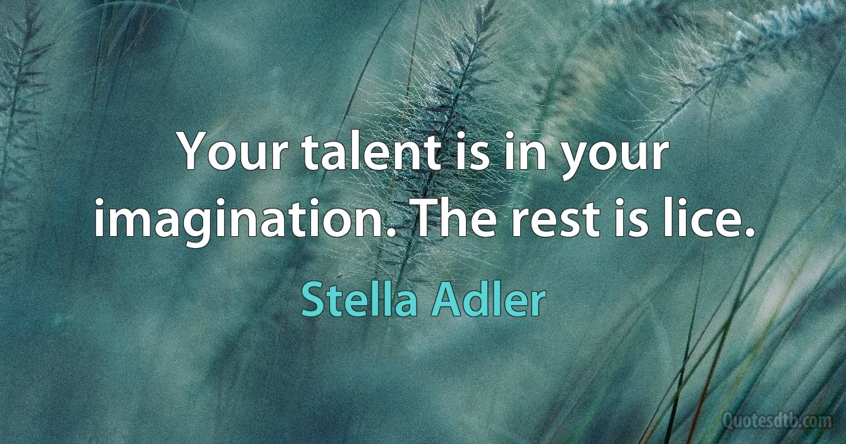 Your talent is in your imagination. The rest is lice. (Stella Adler)