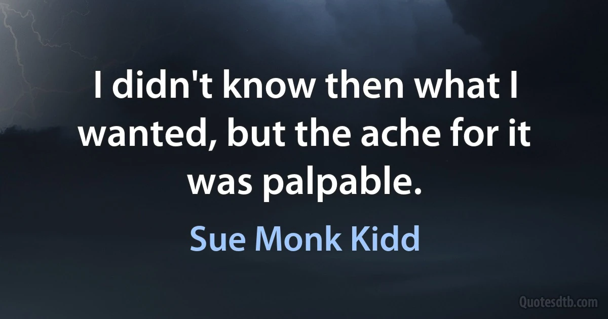 I didn't know then what I wanted, but the ache for it was palpable. (Sue Monk Kidd)