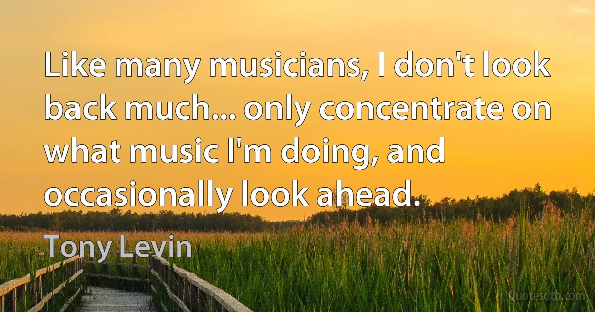 Like many musicians, I don't look back much... only concentrate on what music I'm doing, and occasionally look ahead. (Tony Levin)