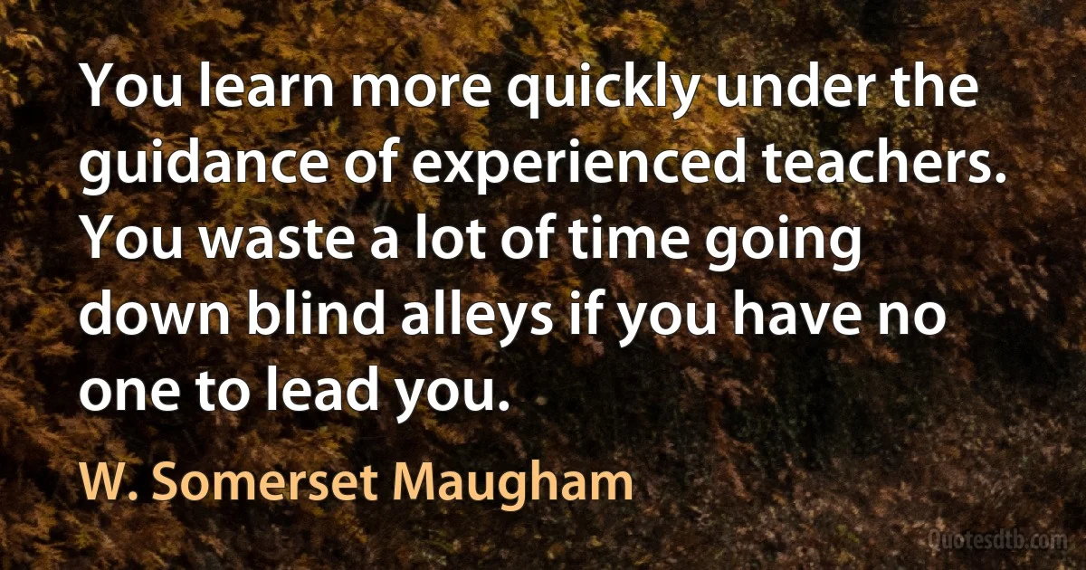 You learn more quickly under the guidance of experienced teachers. You waste a lot of time going down blind alleys if you have no one to lead you. (W. Somerset Maugham)