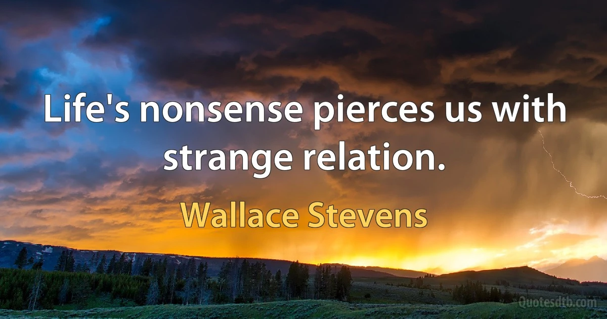 Life's nonsense pierces us with strange relation. (Wallace Stevens)