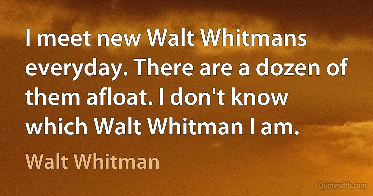 I meet new Walt Whitmans everyday. There are a dozen of them afloat. I don't know which Walt Whitman I am. (Walt Whitman)