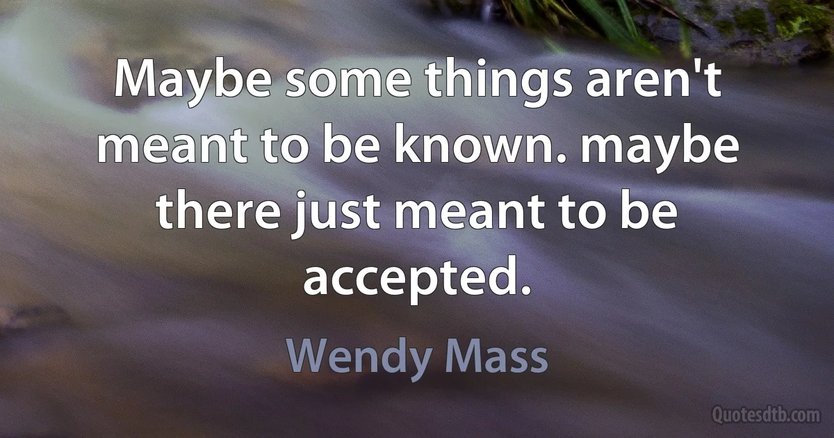 Maybe some things aren't meant to be known. maybe there just meant to be accepted. (Wendy Mass)