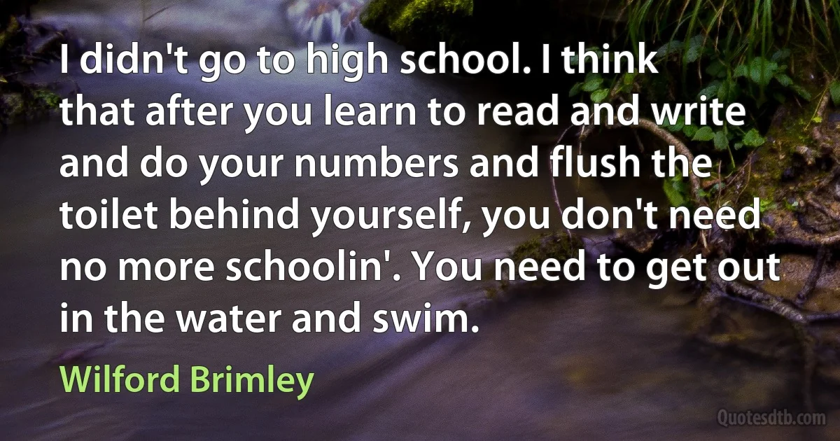 I didn't go to high school. I think that after you learn to read and write and do your numbers and flush the toilet behind yourself, you don't need no more schoolin'. You need to get out in the water and swim. (Wilford Brimley)