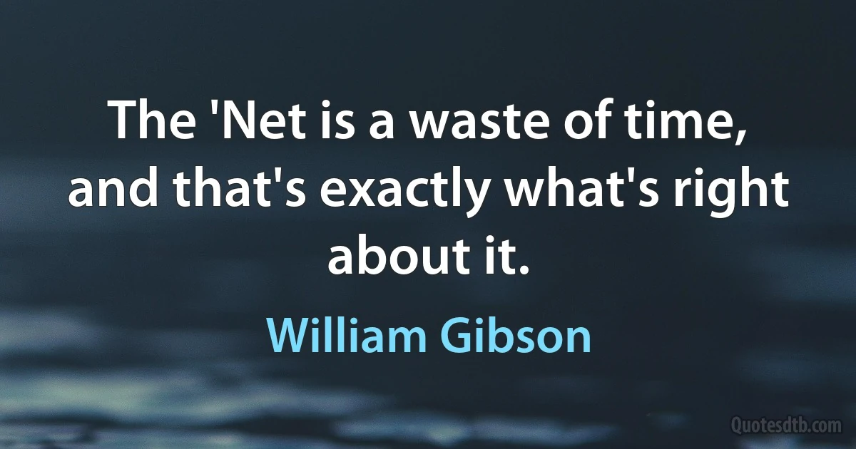 The 'Net is a waste of time, and that's exactly what's right about it. (William Gibson)