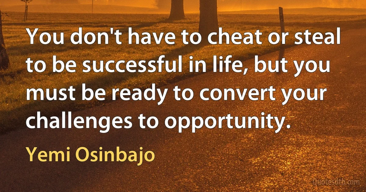 You don't have to cheat or steal to be successful in life, but you must be ready to convert your challenges to opportunity. (Yemi Osinbajo)