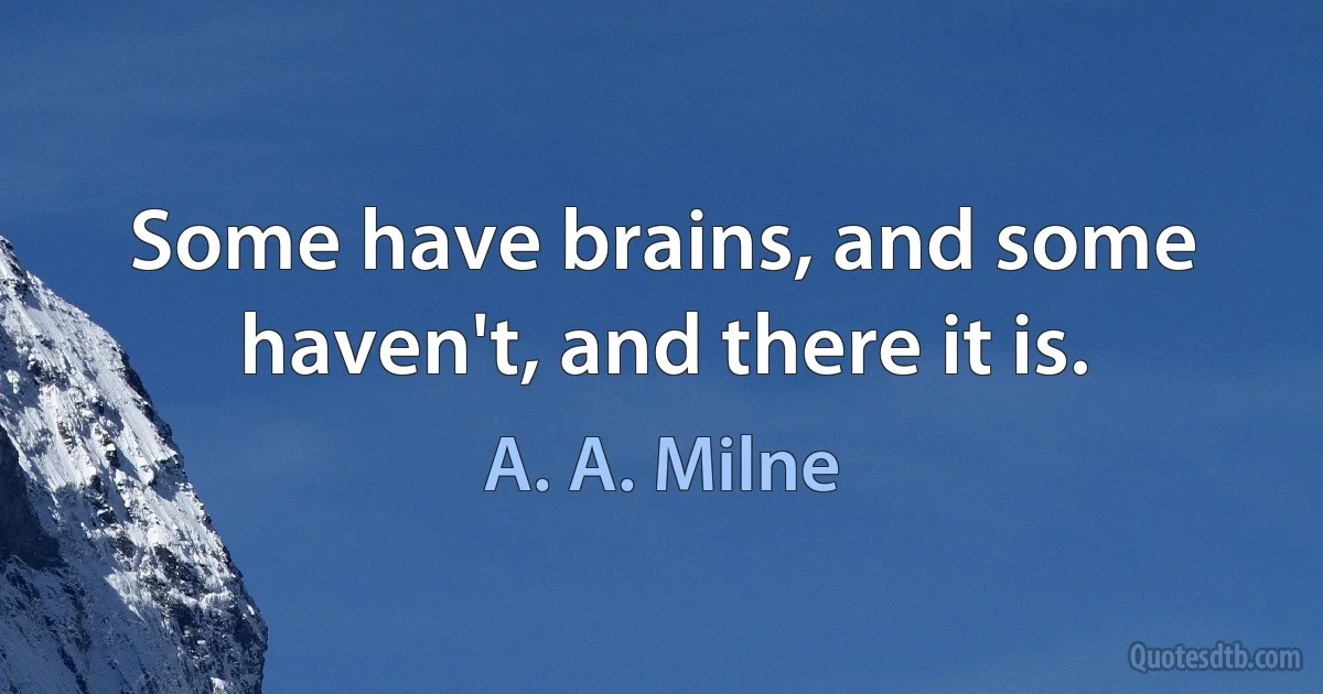 Some have brains, and some haven't, and there it is. (A. A. Milne)