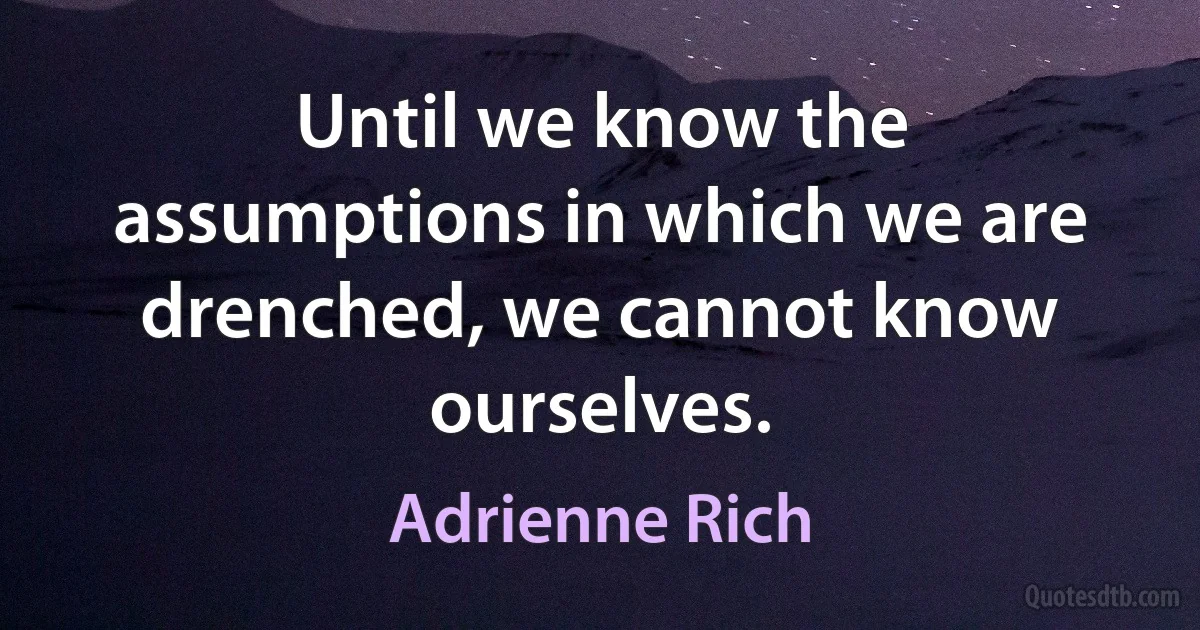 Until we know the assumptions in which we are drenched, we cannot know ourselves. (Adrienne Rich)