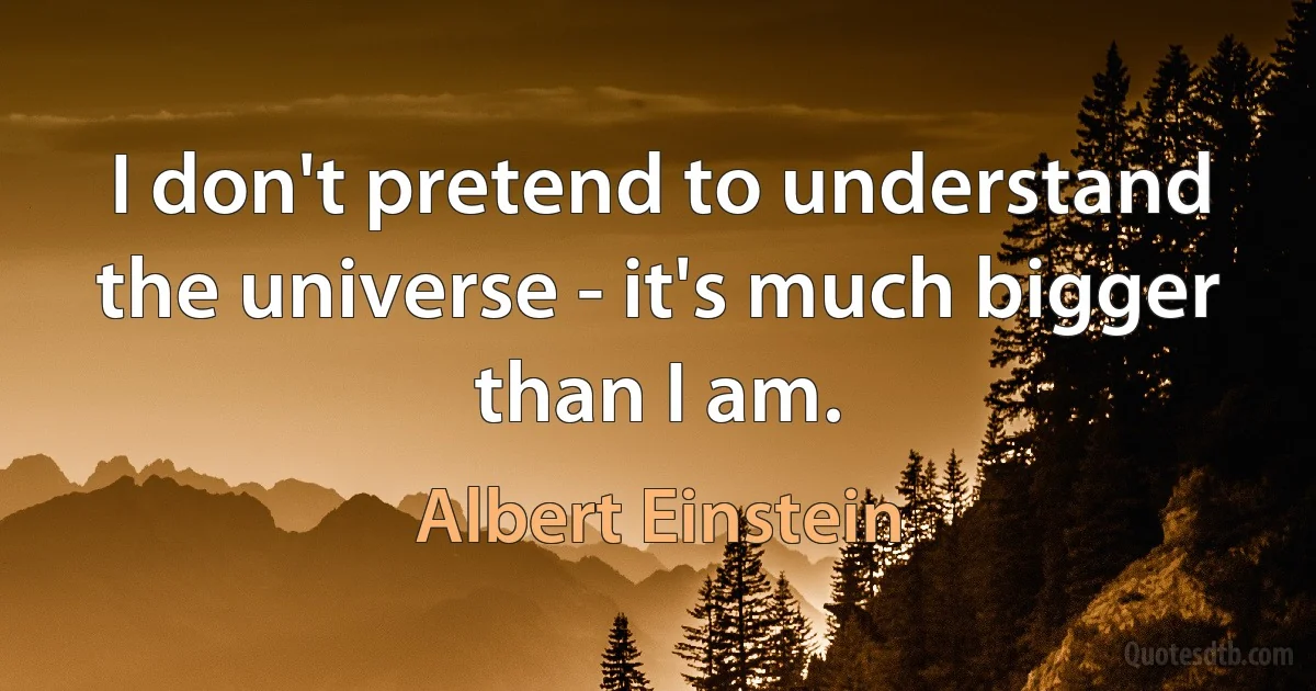 I don't pretend to understand the universe - it's much bigger than I am. (Albert Einstein)