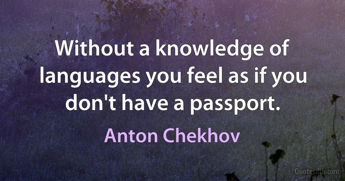 Without a knowledge of languages you feel as if you don't have a passport. (Anton Chekhov)