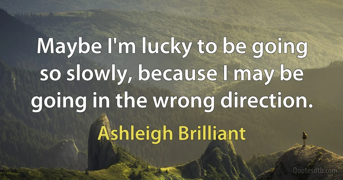 Maybe I'm lucky to be going so slowly, because I may be going in the wrong direction. (Ashleigh Brilliant)