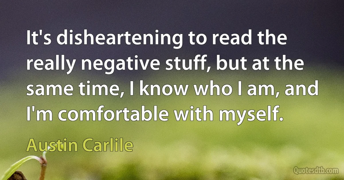 It's disheartening to read the really negative stuff, but at the same time, I know who I am, and I'm comfortable with myself. (Austin Carlile)