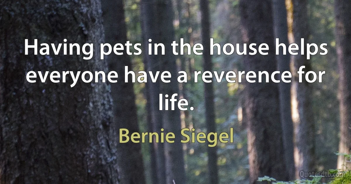 Having pets in the house helps everyone have a reverence for life. (Bernie Siegel)