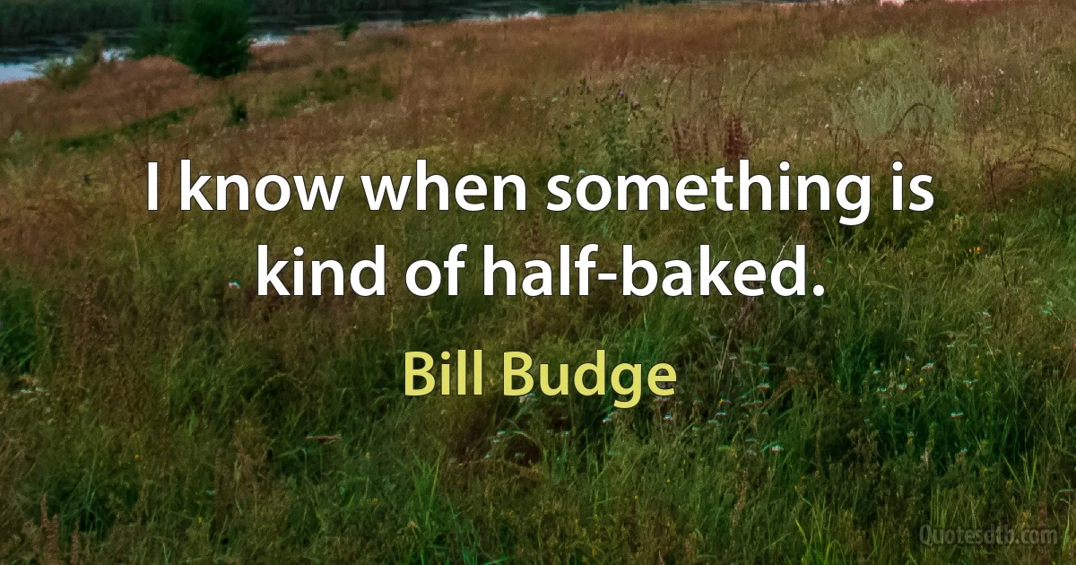 I know when something is kind of half-baked. (Bill Budge)