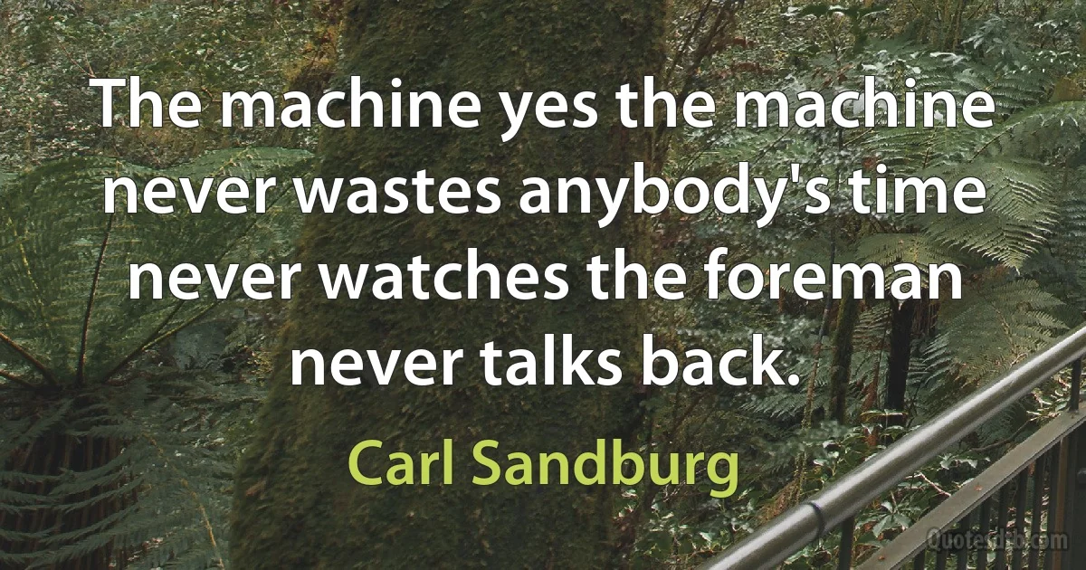 The machine yes the machine never wastes anybody's time never watches the foreman never talks back. (Carl Sandburg)