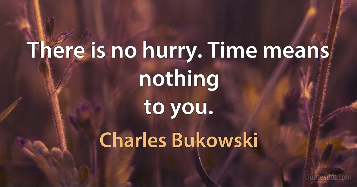 There is no hurry. Time means nothing
to you. (Charles Bukowski)