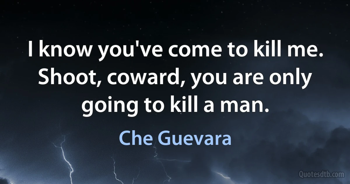 I know you've come to kill me. Shoot, coward, you are only going to kill a man. (Che Guevara)