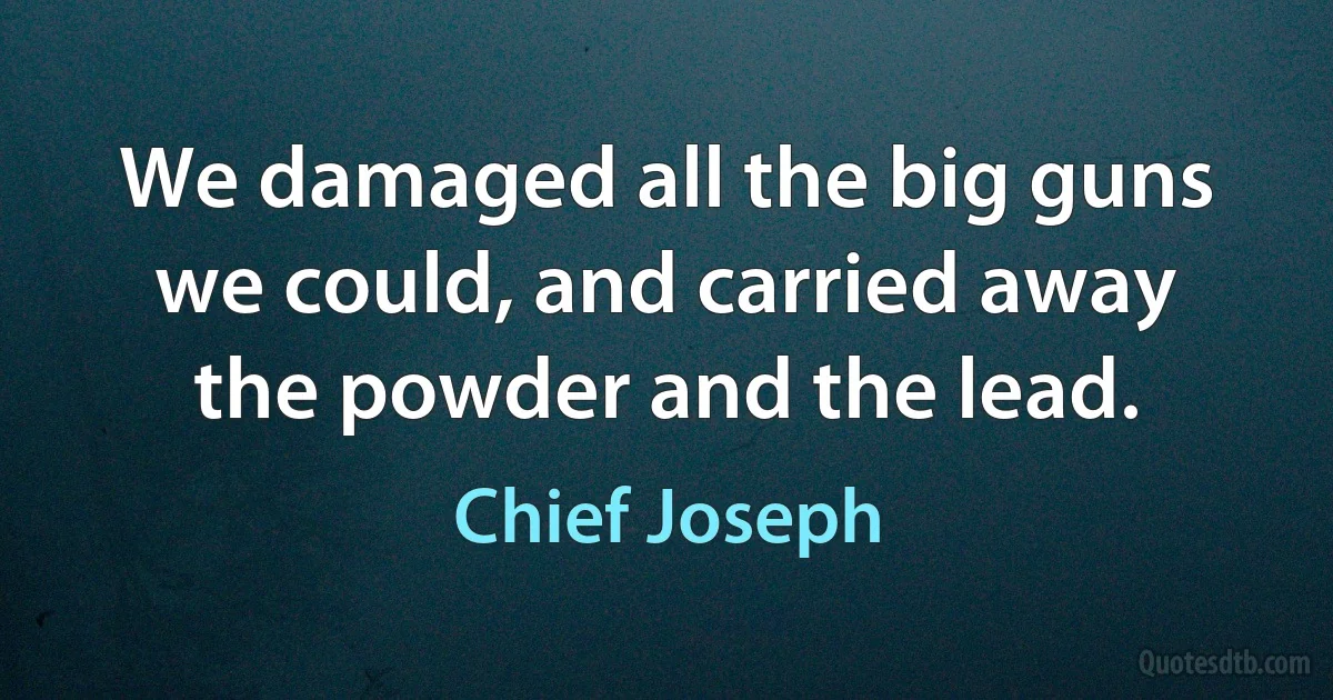 We damaged all the big guns we could, and carried away the powder and the lead. (Chief Joseph)