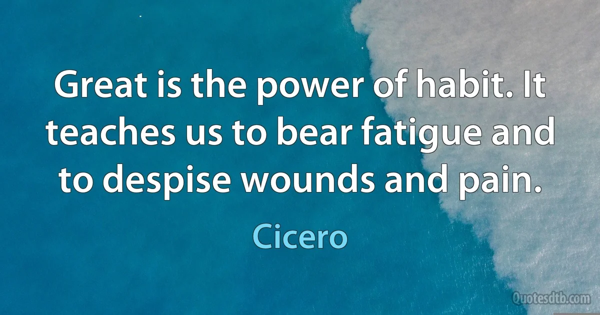 Great is the power of habit. It teaches us to bear fatigue and to despise wounds and pain. (Cicero)