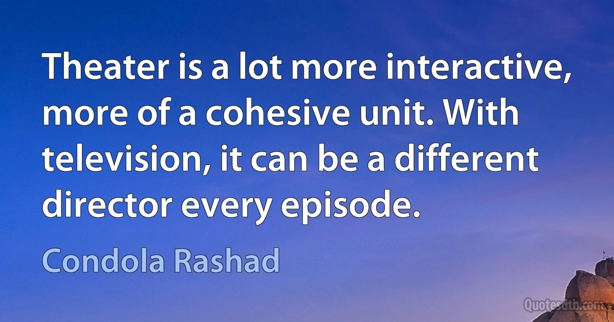 Theater is a lot more interactive, more of a cohesive unit. With television, it can be a different director every episode. (Condola Rashad)