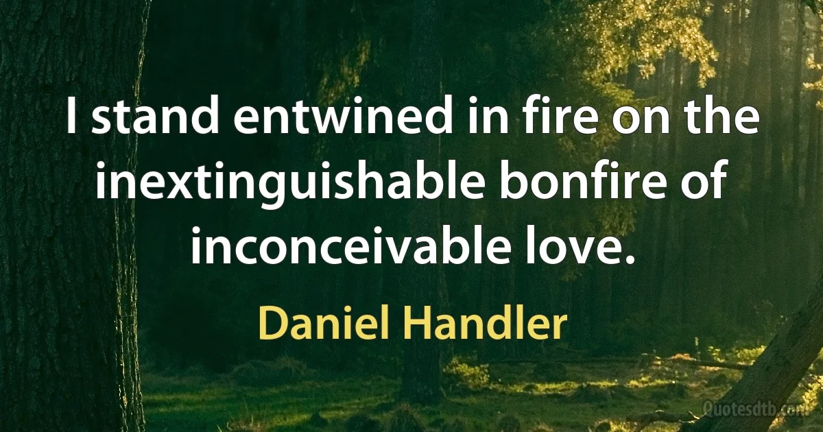 I stand entwined in fire on the inextinguishable bonfire of inconceivable love. (Daniel Handler)