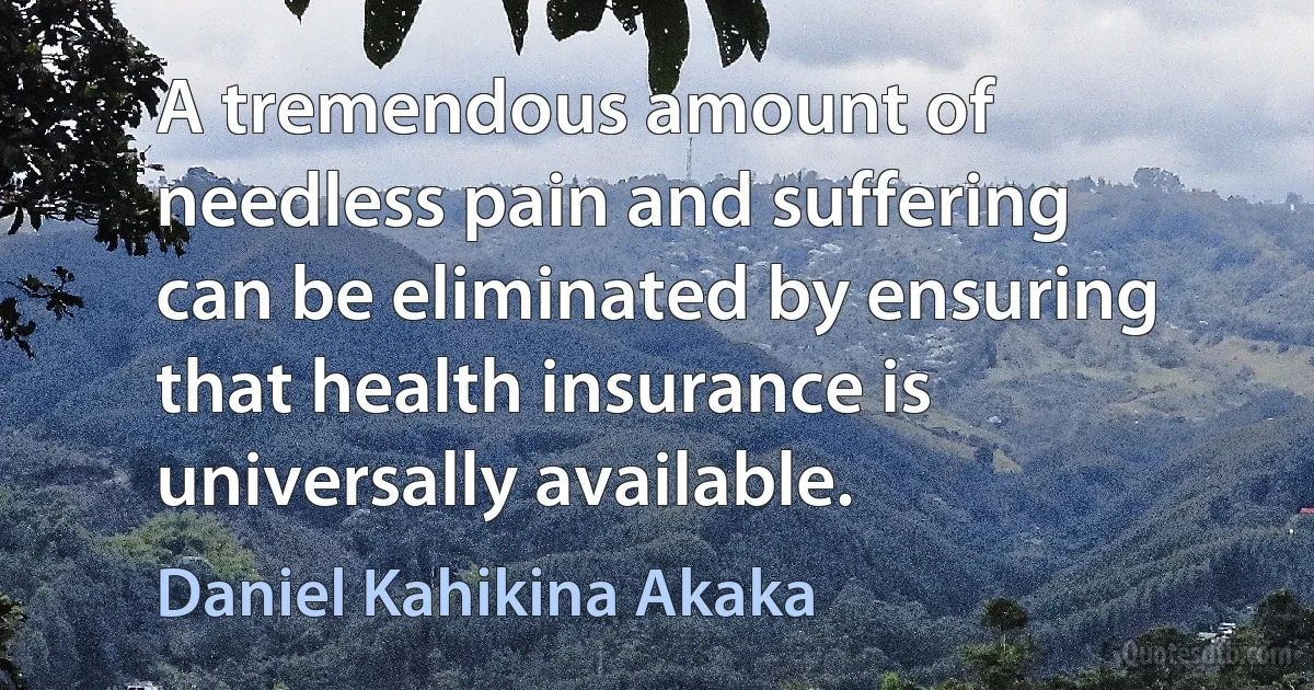 A tremendous amount of needless pain and suffering can be eliminated by ensuring that health insurance is universally available. (Daniel Kahikina Akaka)