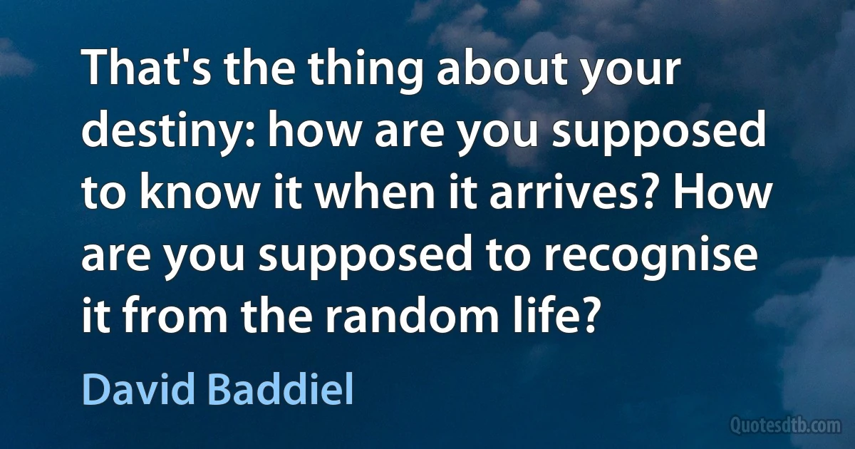 That's the thing about your destiny: how are you supposed to know it when it arrives? How are you supposed to recognise it from the random life? (David Baddiel)