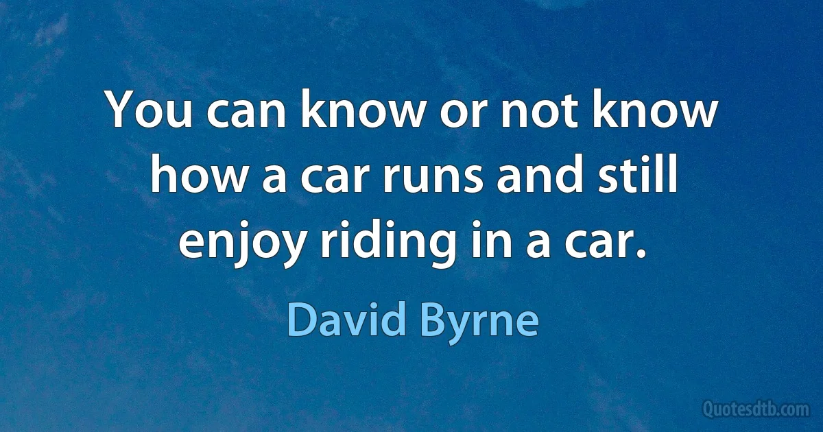 You can know or not know how a car runs and still enjoy riding in a car. (David Byrne)