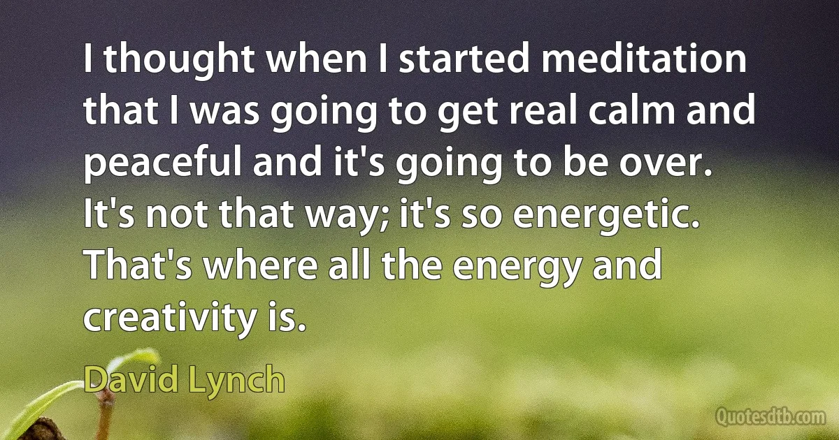 I thought when I started meditation that I was going to get real calm and peaceful and it's going to be over. It's not that way; it's so energetic. That's where all the energy and creativity is. (David Lynch)