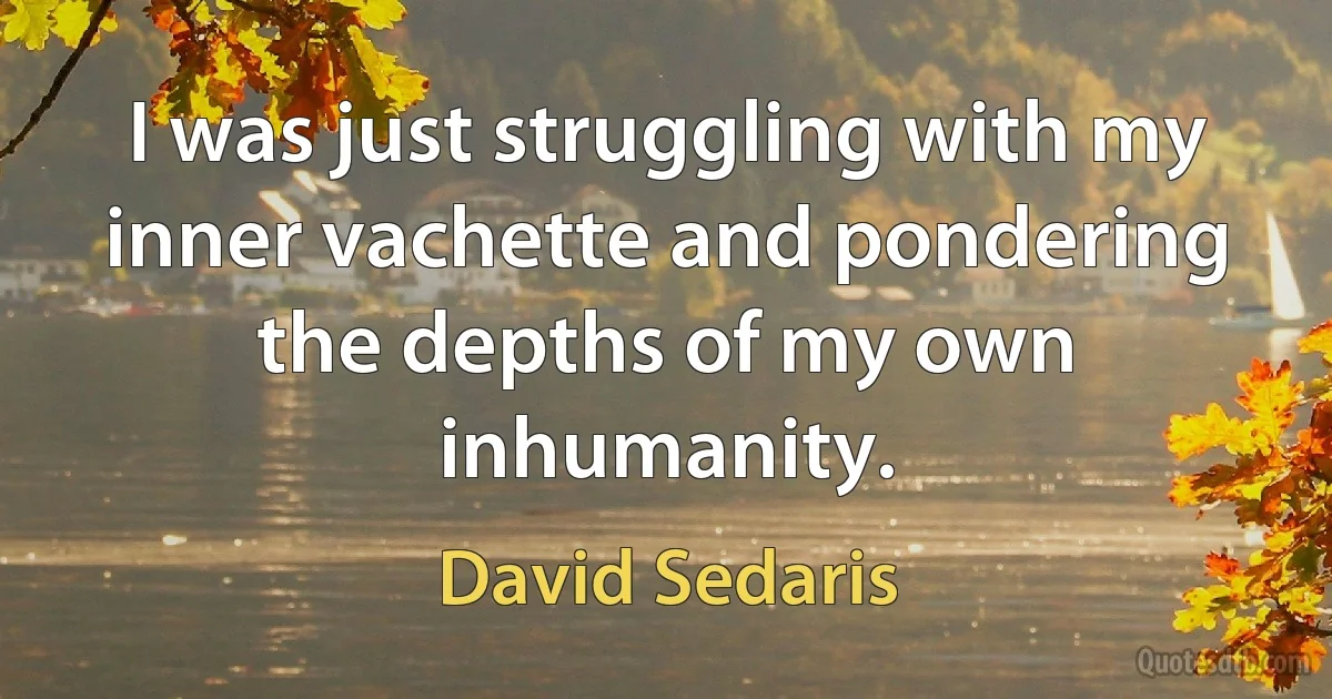 I was just struggling with my inner vachette and pondering the depths of my own inhumanity. (David Sedaris)