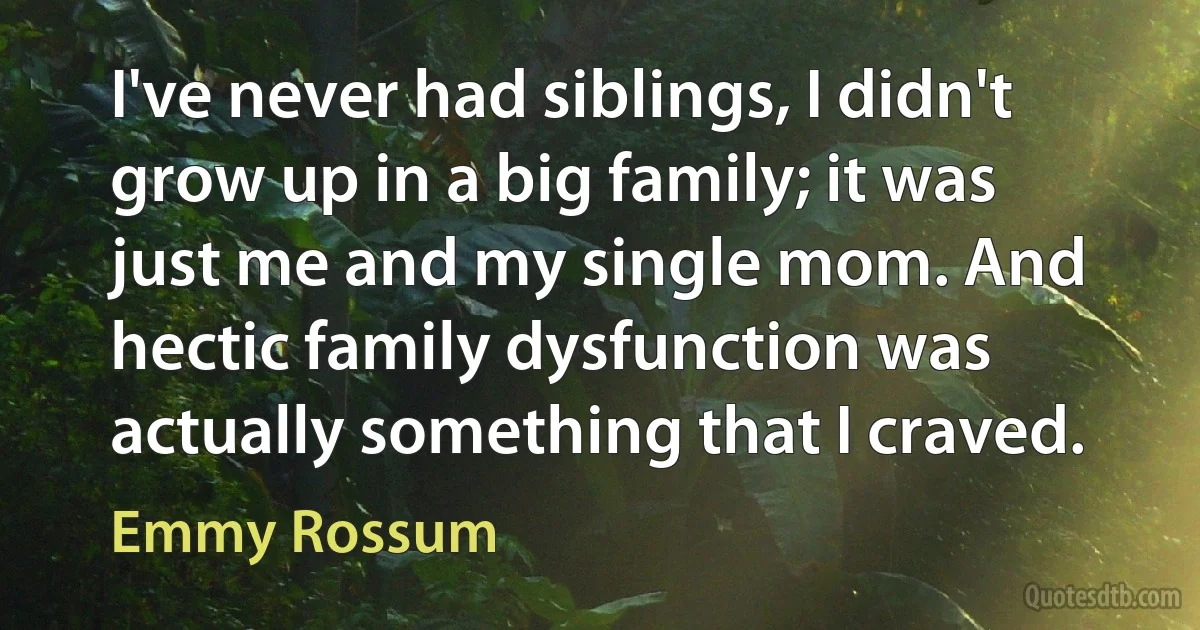 I've never had siblings, I didn't grow up in a big family; it was just me and my single mom. And hectic family dysfunction was actually something that I craved. (Emmy Rossum)