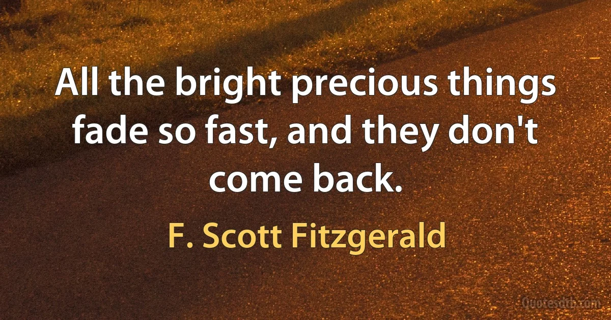 All the bright precious things fade so fast, and they don't come back. (F. Scott Fitzgerald)