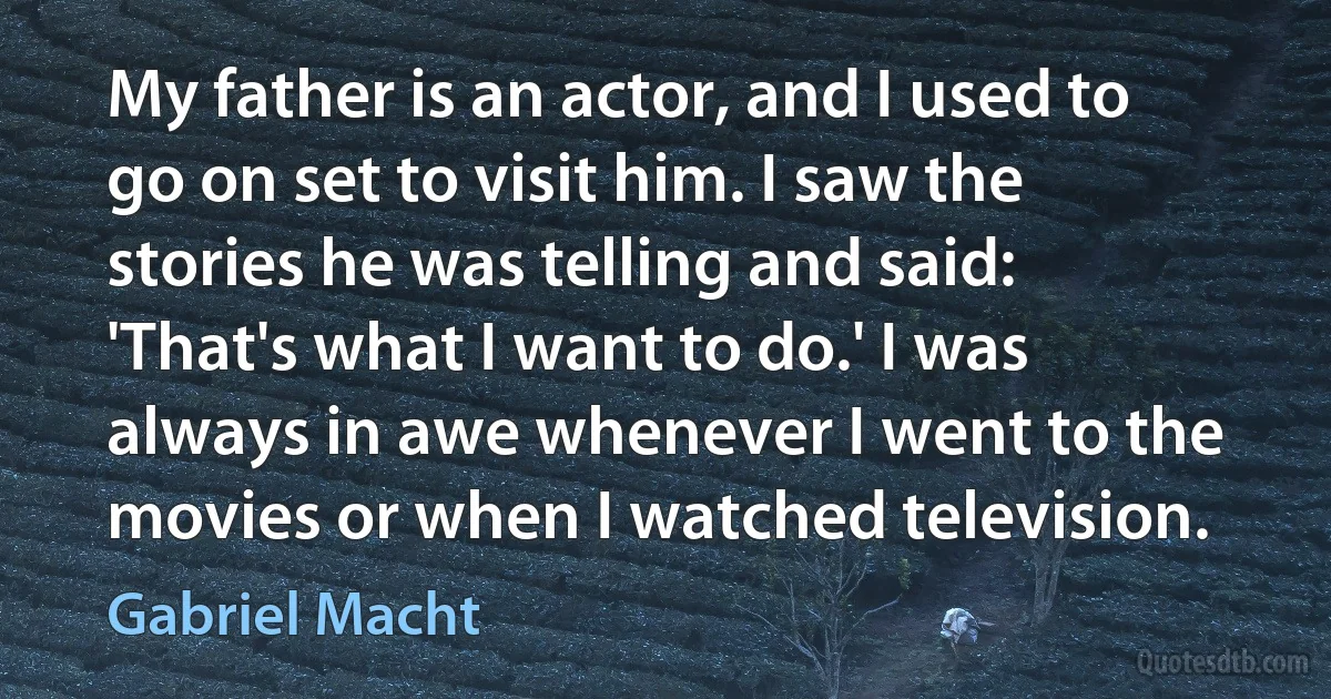 My father is an actor, and I used to go on set to visit him. I saw the stories he was telling and said: 'That's what I want to do.' I was always in awe whenever I went to the movies or when I watched television. (Gabriel Macht)