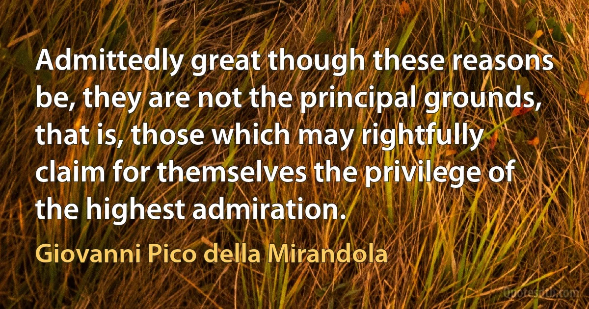 Admittedly great though these reasons be, they are not the principal grounds, that is, those which may rightfully claim for themselves the privilege of the highest admiration. (Giovanni Pico della Mirandola)