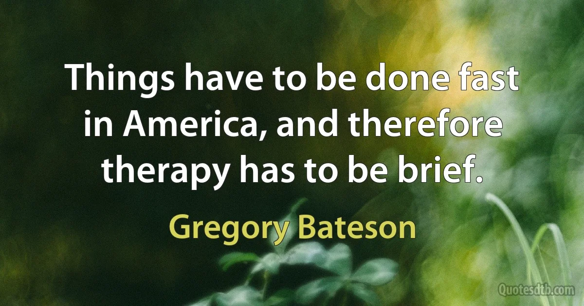 Things have to be done fast in America, and therefore therapy has to be brief. (Gregory Bateson)