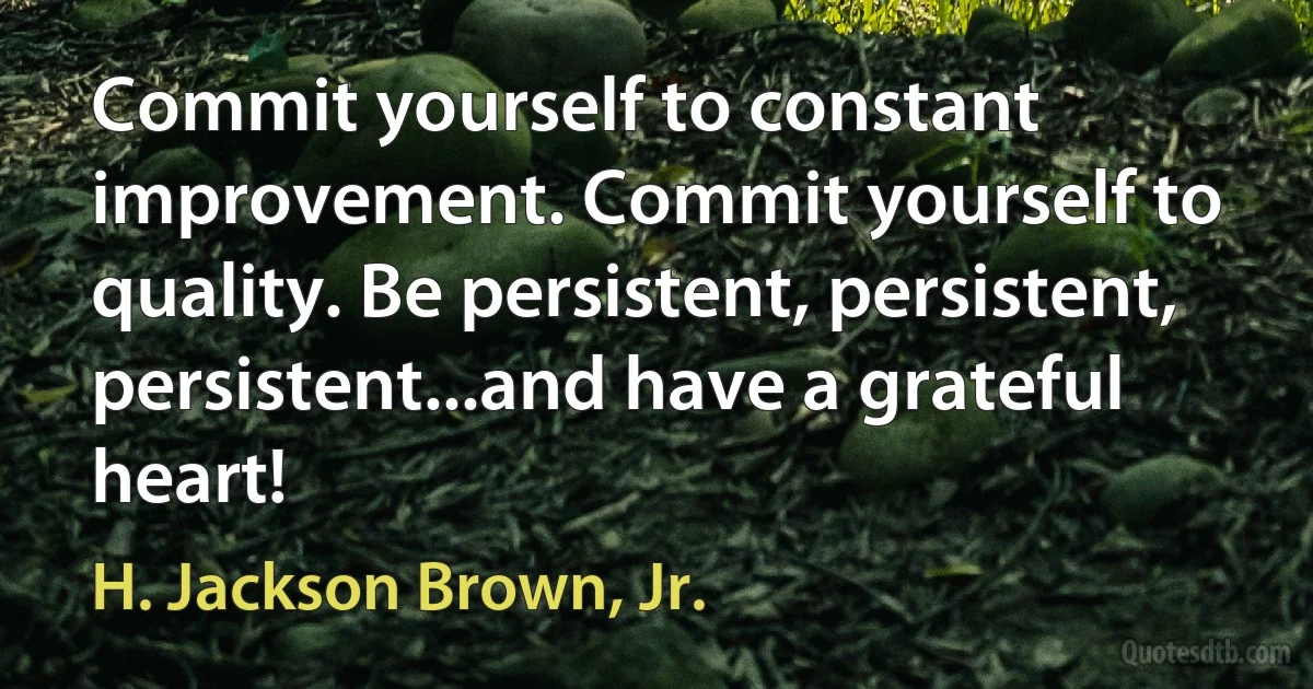 Commit yourself to constant improvement. Commit yourself to quality. Be persistent, persistent, persistent...and have a grateful heart! (H. Jackson Brown, Jr.)