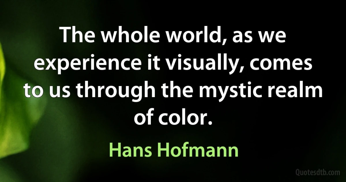 The whole world, as we experience it visually, comes to us through the mystic realm of color. (Hans Hofmann)