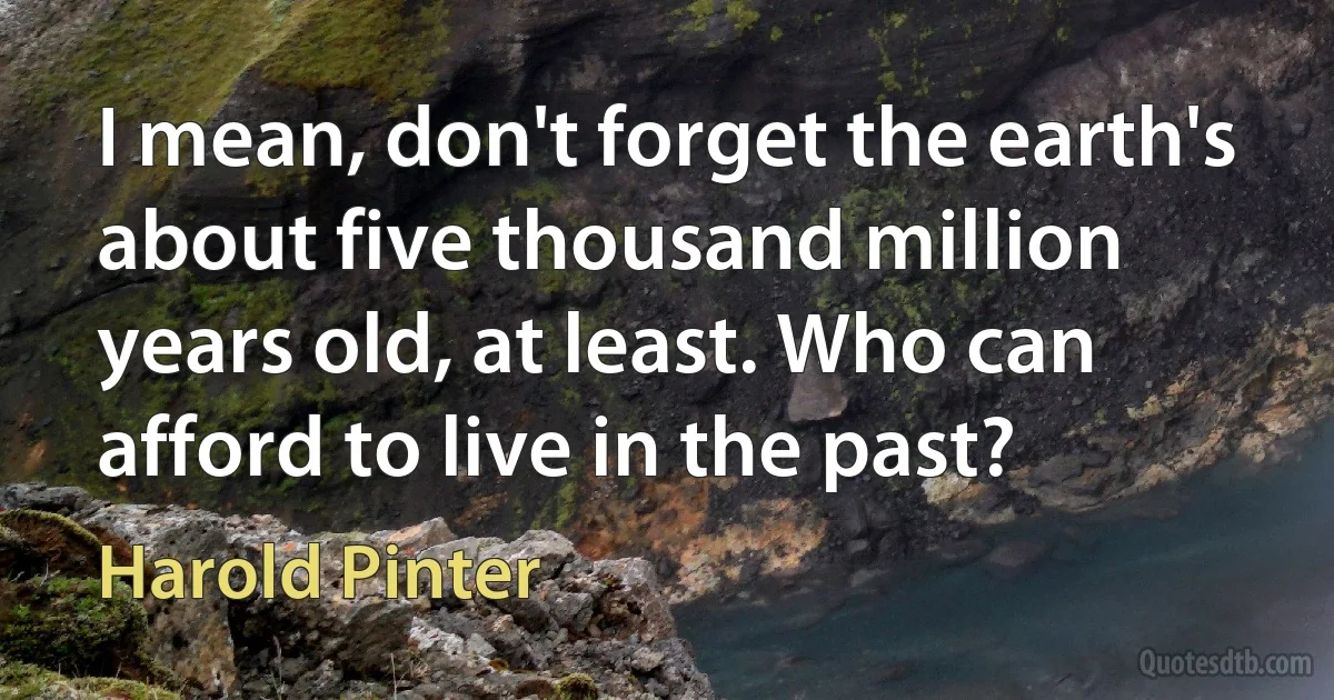 I mean, don't forget the earth's about five thousand million years old, at least. Who can afford to live in the past? (Harold Pinter)