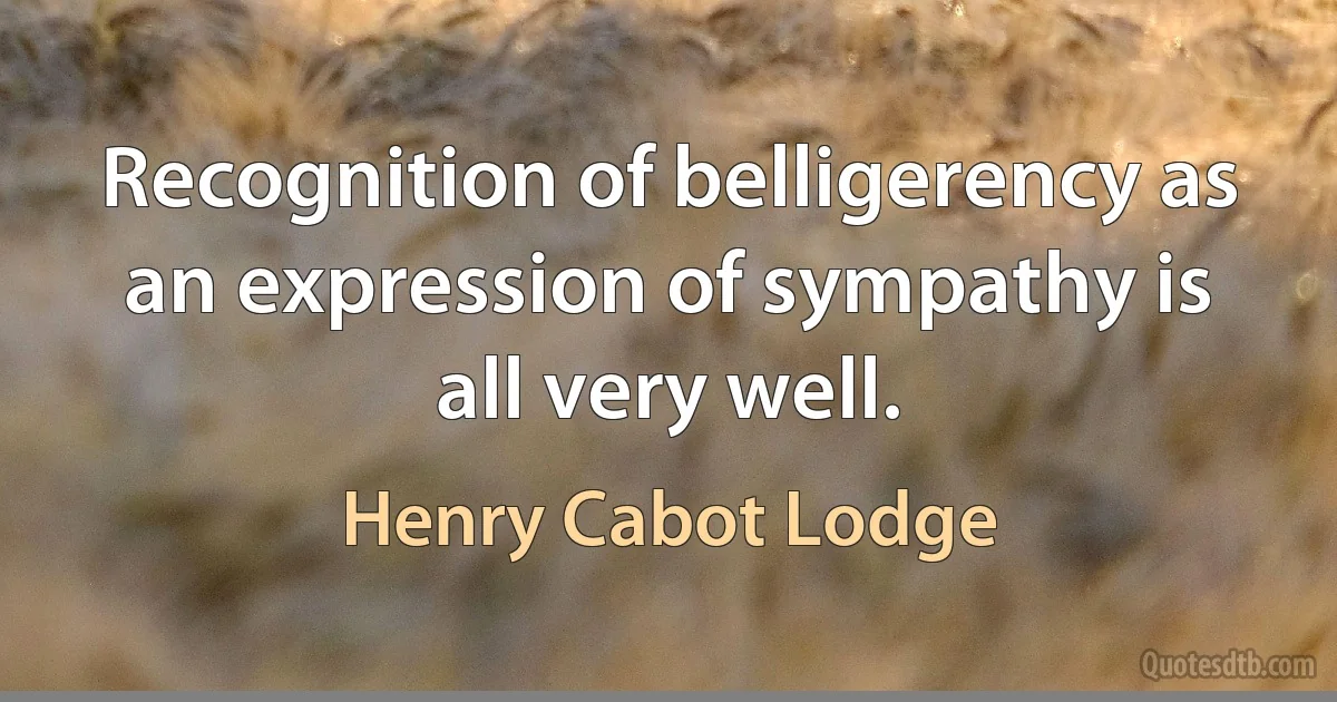 Recognition of belligerency as an expression of sympathy is all very well. (Henry Cabot Lodge)