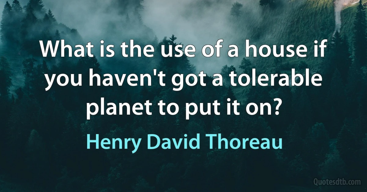 What is the use of a house if you haven't got a tolerable planet to put it on? (Henry David Thoreau)