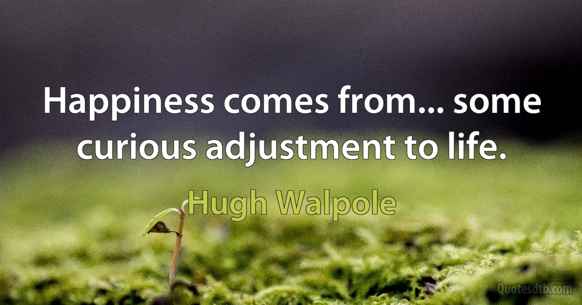 Happiness comes from... some curious adjustment to life. (Hugh Walpole)