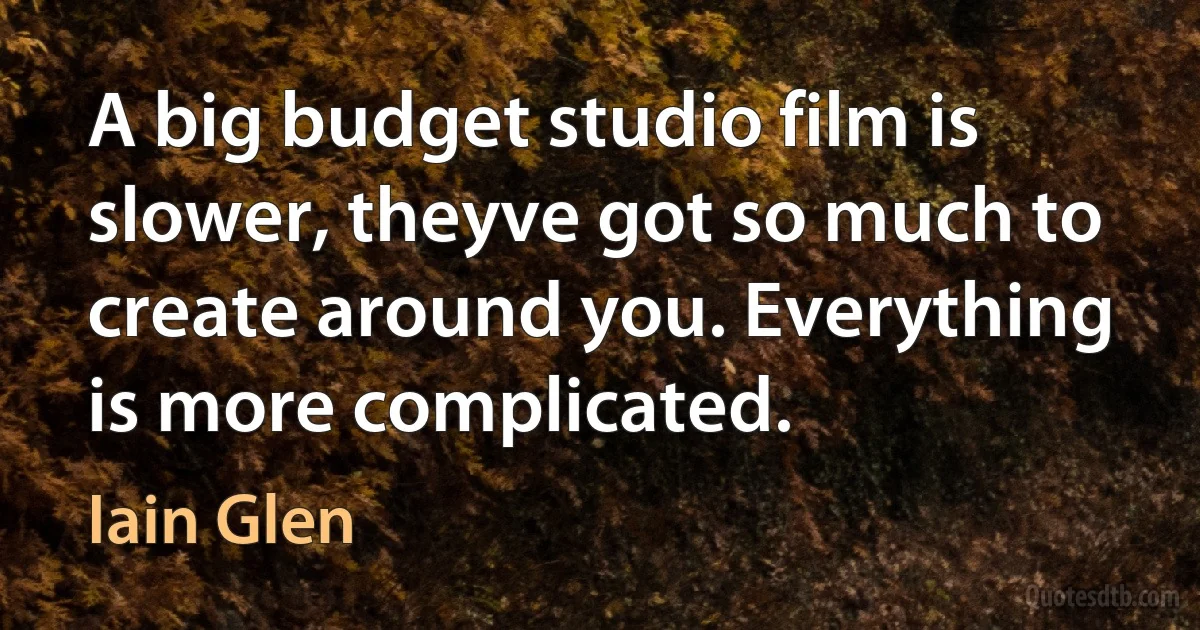 A big budget studio film is slower, theyve got so much to create around you. Everything is more complicated. (Iain Glen)