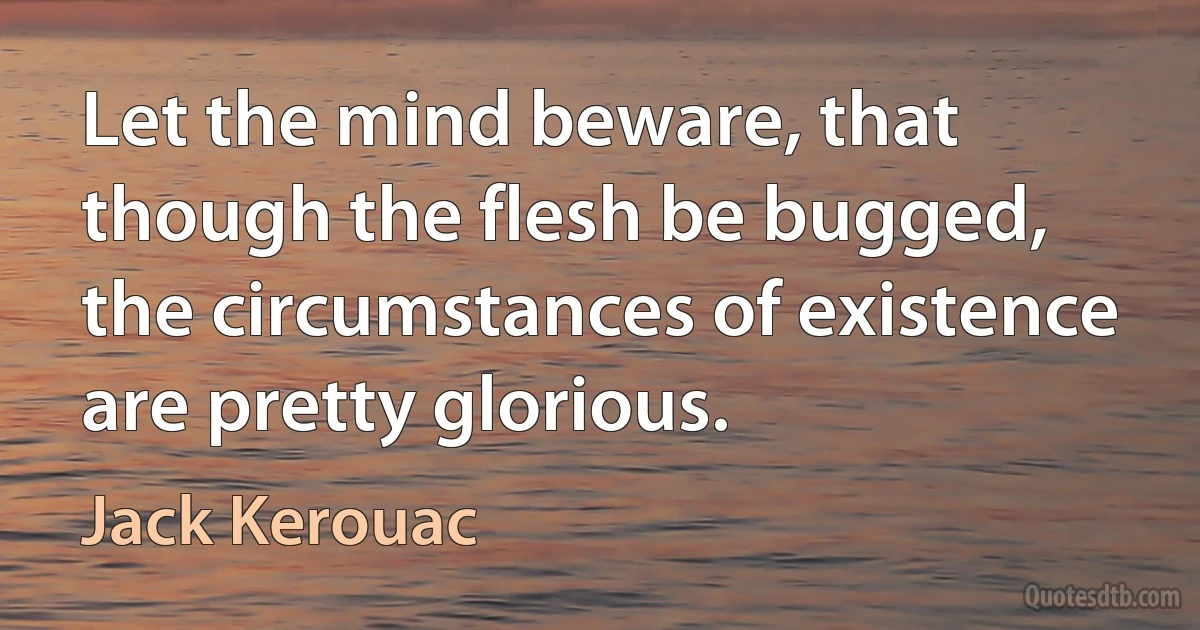 Let the mind beware, that though the flesh be bugged, the circumstances of existence are pretty glorious. (Jack Kerouac)