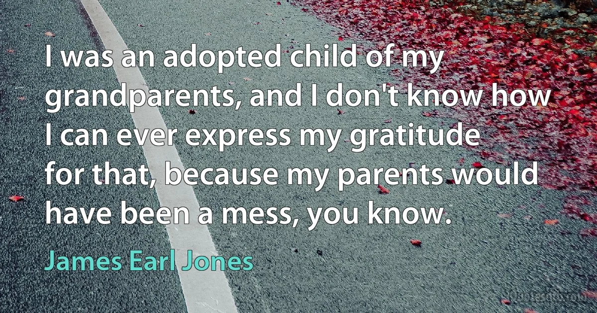 I was an adopted child of my grandparents, and I don't know how I can ever express my gratitude for that, because my parents would have been a mess, you know. (James Earl Jones)