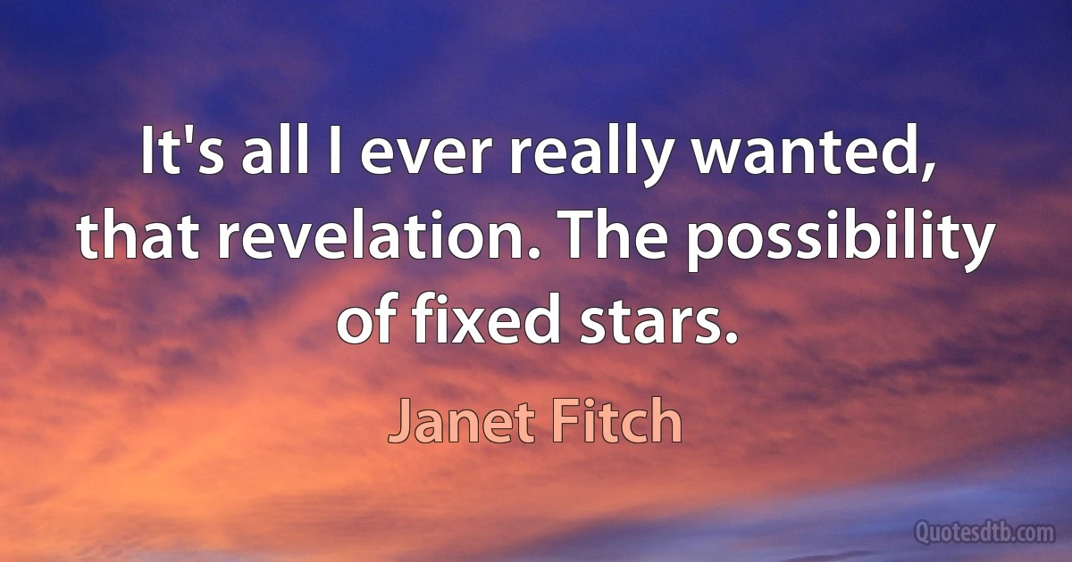 It's all I ever really wanted, that revelation. The possibility of fixed stars. (Janet Fitch)