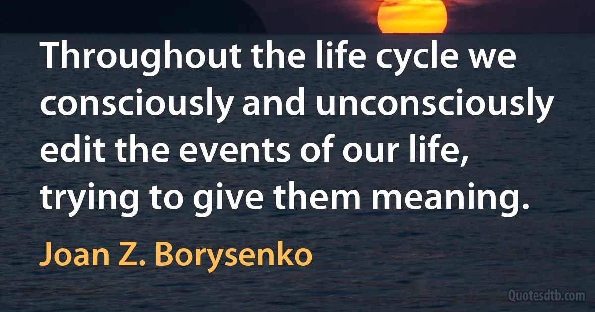 Throughout the life cycle we consciously and unconsciously edit the events of our life, trying to give them meaning. (Joan Z. Borysenko)