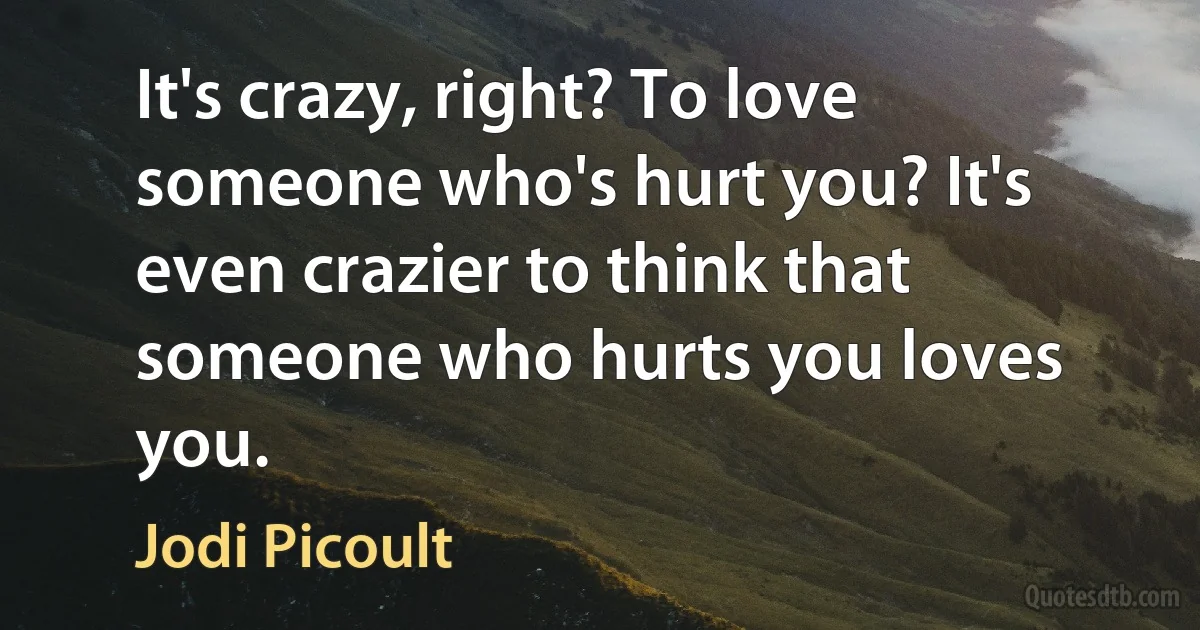 It's crazy, right? To love someone who's hurt you? It's even crazier to think that someone who hurts you loves you. (Jodi Picoult)